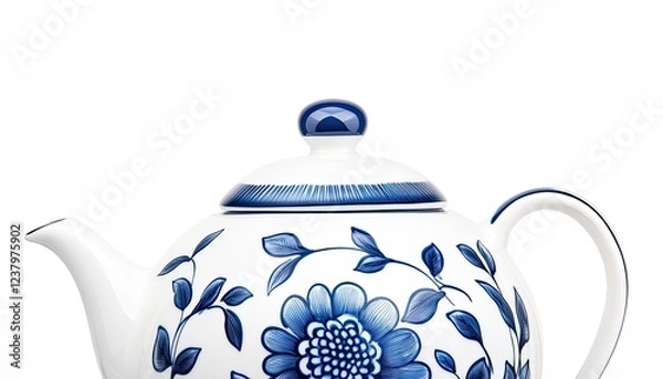 Obraz Elegant porcelain teapot with floral design, isolated on white background, ideal for tea service