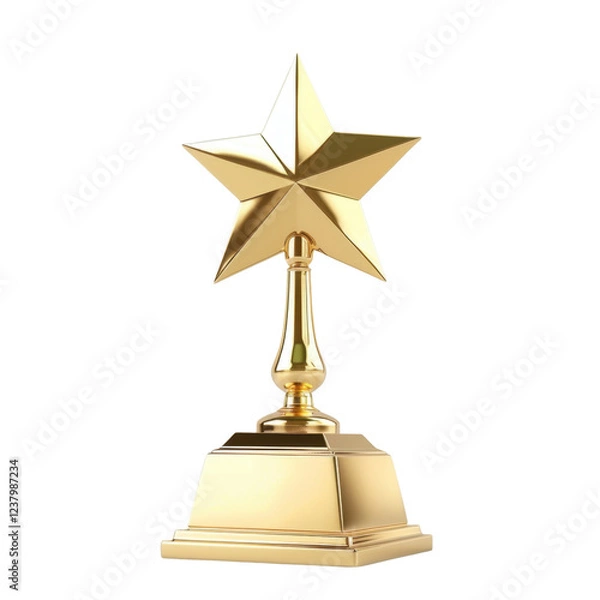 Fototapeta Golden star trophy on pedestal, symbolizing achievement and success. This award represents excellence in various fields, inspiring motivation and recognition