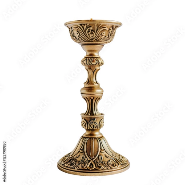 Fototapeta Elegant gold candlestick holder with intricate designs, perfect for home decor or special occasions. This decorative piece adds touch of sophistication to any setting