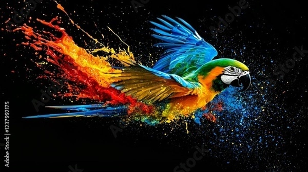 Obraz Colorful Parrot in Paint Splatter