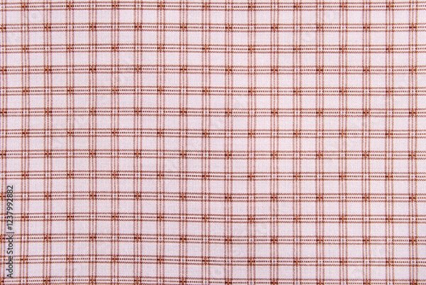 Obraz red checkered cotton fabric on white background close up