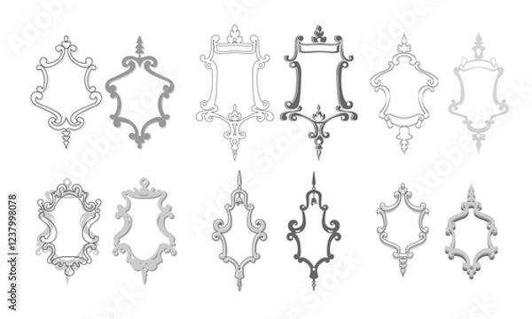 Fototapeta Set of vintage frames for design. Decorative elements. Vector illustration