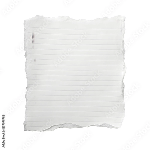 Fototapeta Torn vintage notebook paper with distressed edges and a textured surface, perfect for scrapbooking, background designs, or creative projects. Isolated on transparent background, png.