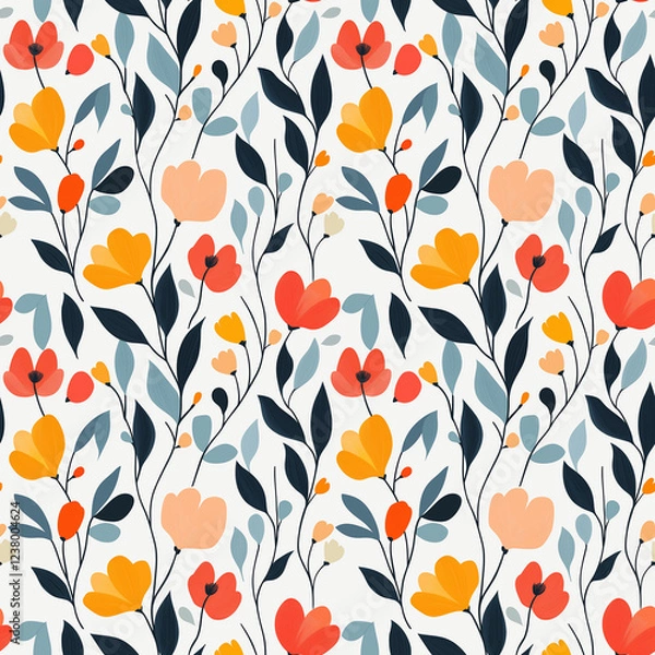 Fototapeta Seamless minimal modern floral pattern. botanical seamless.