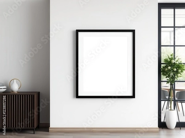 Fototapeta A mockup of an office wall art print with a modern black frame, displayed in a sleek presentation setting, wall art, professional, interior design