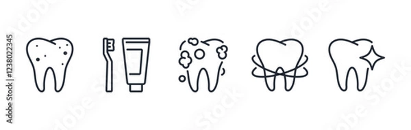 Fototapeta Teeth cleaning editable stroke outline icons set isolated on white background flat vector illustration. Pixel perfect. 64 x 64.