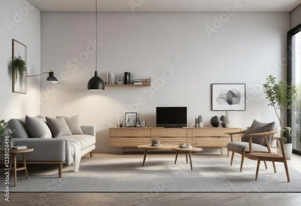 Obraz Minimalist living room interior with Scandinavian design furniture, simplicity, modern