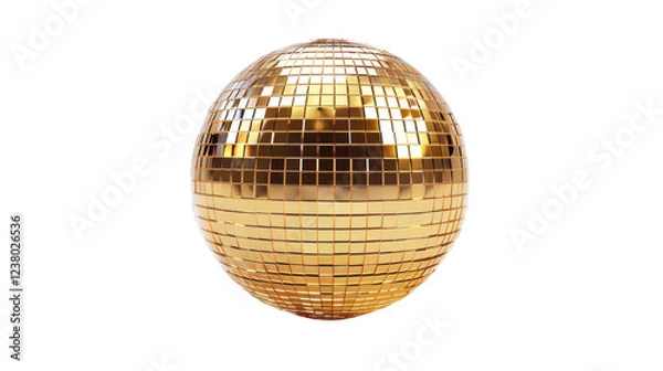 Fototapeta Golden disco ball rotating on transparent background: sparkling celebration symbol of nightlife entertainment