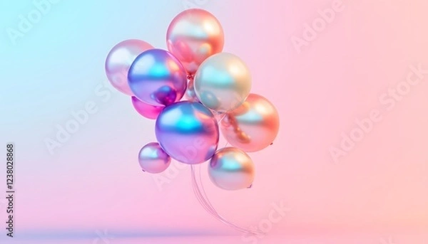 Fototapeta A cluster of iridescent balloons floats against a pastel background