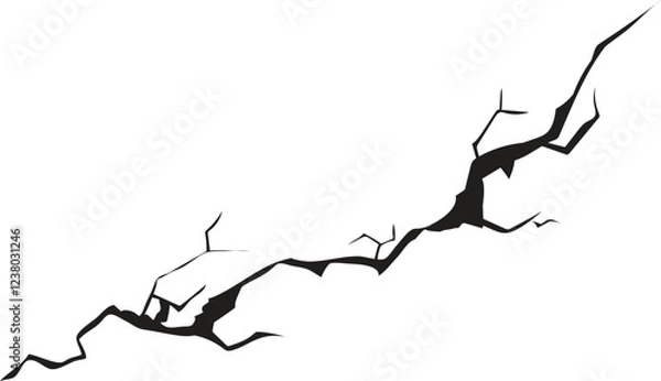 Obraz Damage surface crack and fissure in ground, concrete, crevices from disaster silhouette breaks on land surface from earthquake isolated on white background. Broken ground, wall, glass pattern effect. 