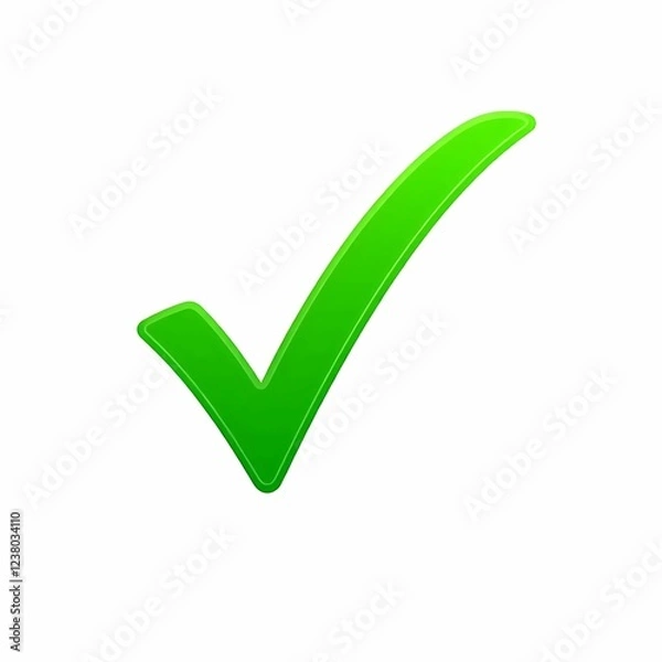 Fototapeta A shiny, green checkmark symbol on a white background, indicating approval or correctness.