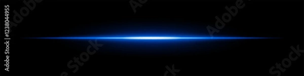 Fototapeta Glowing blue horizontal light beam on a dark background. Futuristic laser effect, energy burst, neon illumination, and sci-fi digital glow concept.