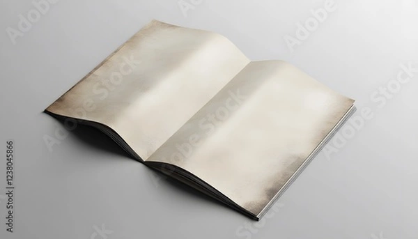 Fototapeta Open aged book pages show blank creamy paper