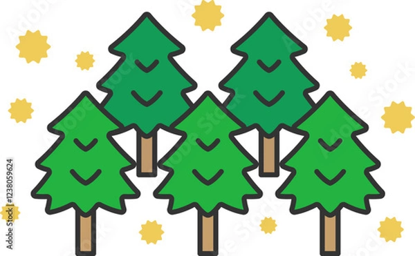 Fototapeta 杉の木の花粉のアイコン（線画カラー）のイラスト