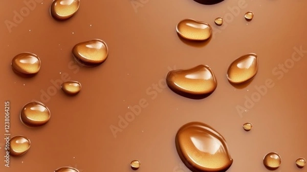 Fototapeta Realistic waterdrops on a smooth brown surface, capturing the fine details of droplets reflecting light, highlighting the beauty and texture of natural water on a rich, brown background.