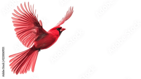 Fototapeta Red cardinal bird flying with open wings on transparent background