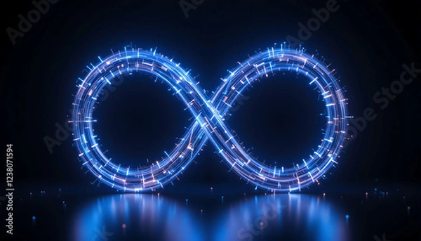Fototapeta Luminous infinity loop symbolizes continuity and innovation in a dark setting