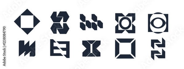 Obraz Abstract geometric graphic elements . set of Y2K retro elements and abstract brutalism shapes, trendy retro design symbols in Y2K aesthetics, vintage stickers