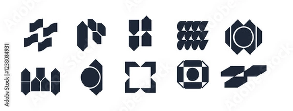 Obraz Abstract geometric graphic elements . set of Y2K retro elements and abstract brutalism shapes, trendy retro design symbols in Y2K aesthetics, vintage stickers