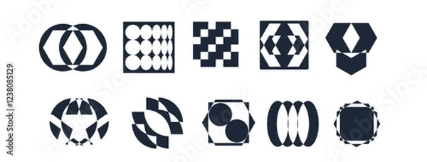Obraz Abstract geometric graphic elements . set of Y2K retro elements and abstract brutalism shapes, trendy retro design symbols in Y2K aesthetics, vintage stickers