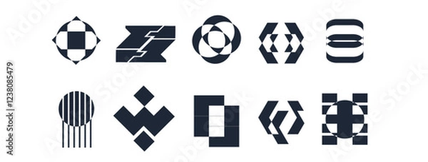 Obraz Abstract geometric graphic elements . set of Y2K retro elements and abstract brutalism shapes, trendy retro design symbols in Y2K aesthetics, vintage stickers