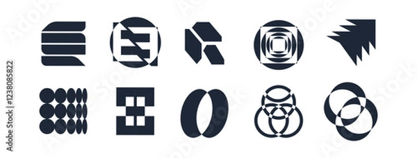 Obraz Abstract geometric graphic elements . set of Y2K retro elements and abstract brutalism shapes, trendy retro design symbols in Y2K aesthetics, vintage stickers