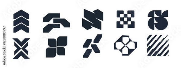 Obraz Abstract geometric graphic elements . set of Y2K retro elements and abstract brutalism shapes, trendy retro design symbols in Y2K aesthetics, vintage stickers