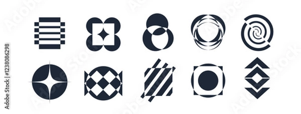 Obraz Abstract geometric graphic elements . set of Y2K retro elements and abstract brutalism shapes, trendy retro design symbols in Y2K aesthetics, vintage stickers