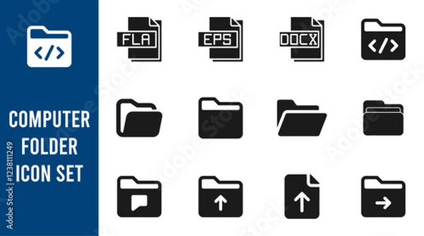 Obraz Computer Folder Sign Set Vector Design, black flat vector symbol .
