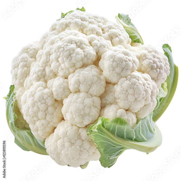 Fototapeta Fresh white cauliflower with green leaves on a transparent background, a healthy vegetable for cooking and a source of vitamins, perfect for food and nutrition concepts