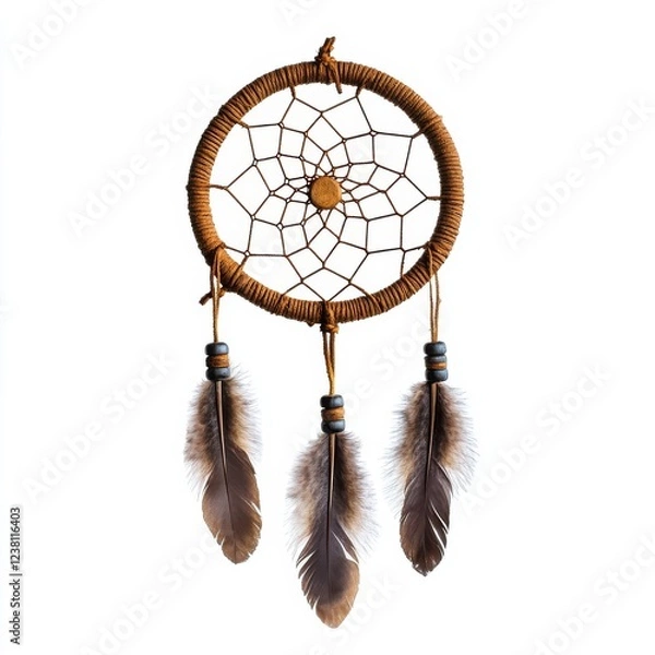 Fototapeta Artistic Dreamcatcher: A Bohemian-style dreamcatcher with feathers, showcasing natural materials and earthy tones, perfect for home decor.