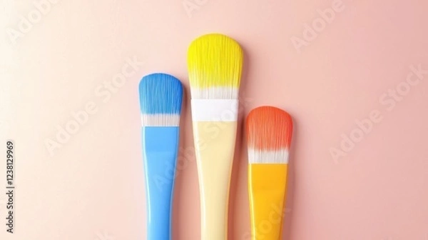 Fototapeta Colorful paint strokes on pink background art studio abstract