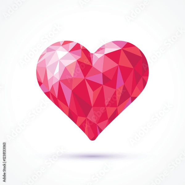 Fototapeta Polygonal red heart isolate on white background.