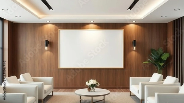 Fototapeta A mockup of clean and modern office wall art displayed in an interior setting, minimalist, wall art, professional