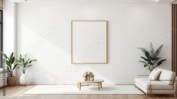 Obraz A mockup of a minimalist and modern wall art design displayed in a stylish room setting, empty, creative, blank