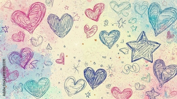 Fototapeta Colorful Hearts and Stars Abstract Background Design for Love Theme