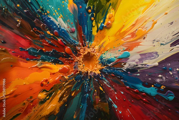 Fototapeta A vibrant explosion of colors radiating from a central point, showcasing dynamic paint splashes.