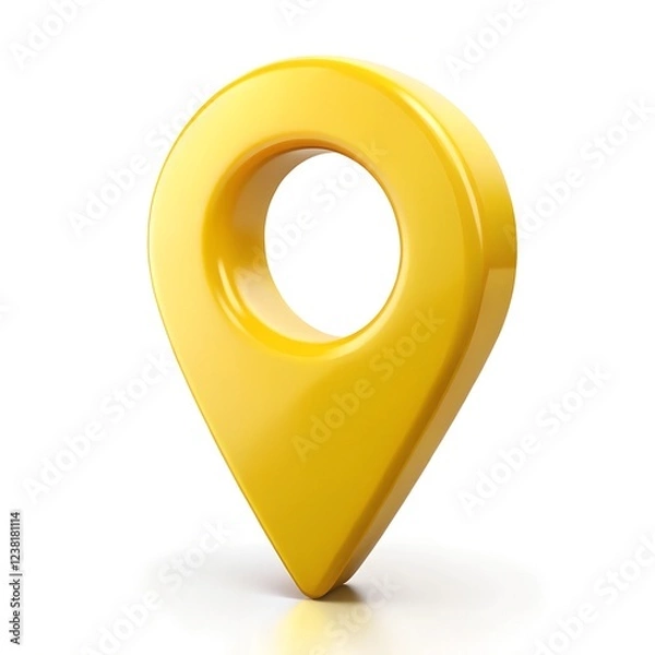 Obraz 3D yellow location pin icon with a hollow center, representing navigation, direction, and maps in a sleek, modern design. Isolated on white background