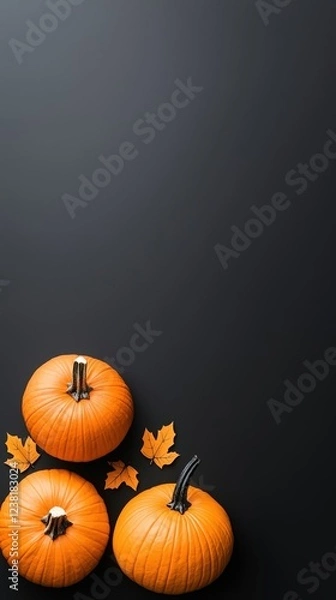 Fototapeta Three pumpkins are on a black background