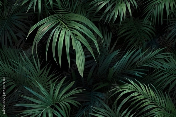 Fototapeta Palm leaves, palm branches, abstract drawing, tropical leaves.Photo wallpapers for walls Generative AI