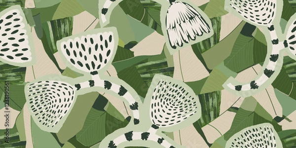 Obraz Artistic hand drawn botanical print. Unique plants illustrations collage seamless pattern. 
