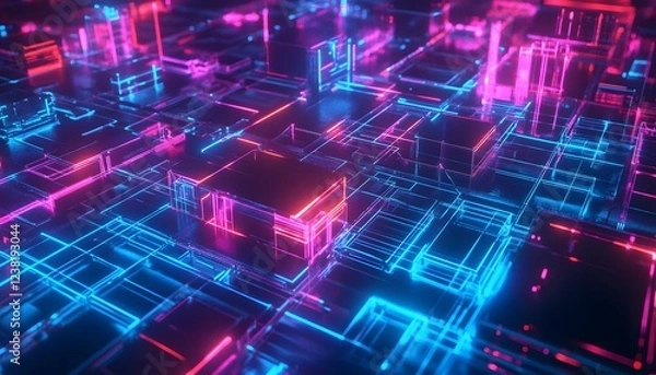 Fototapeta Abstract Neon Cityscape Digital Art Design