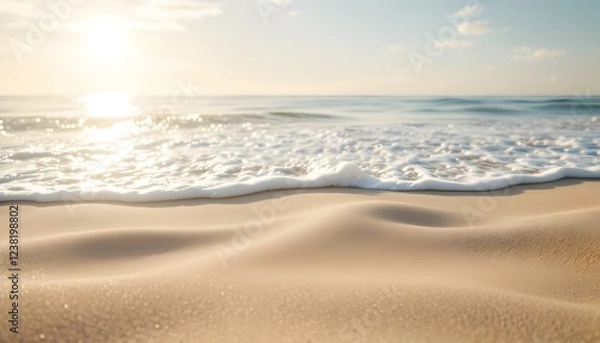 Fototapeta beautiful sandy beach and soft blue ocean wave sea background generative ai 