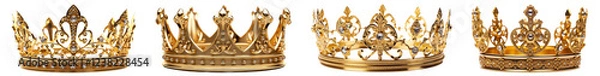 Fototapeta Golden crown png cut out element set, transparent background