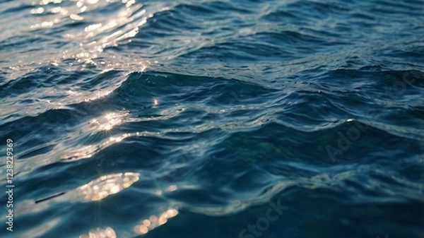 Obraz Blue Sea Waves, Blue sea waves ripple across the water's surface, Close-up picture of water waves across the waters surface background