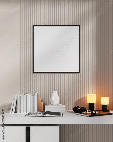 Fototapeta Mockup Poster Frame in Contemporary Interior with Soft Lighting