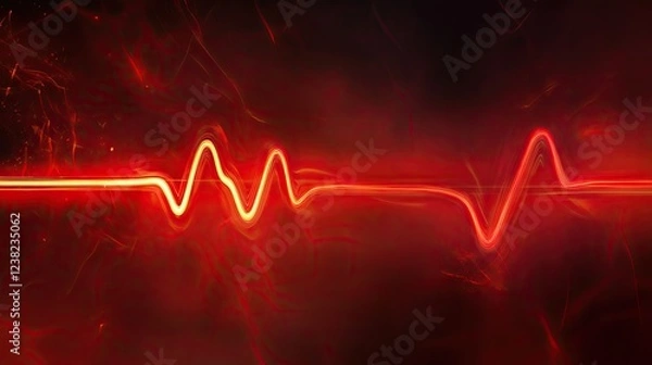 Fototapeta A bright red heart rate line seamlessly flowing across a modern, minimalistic background.