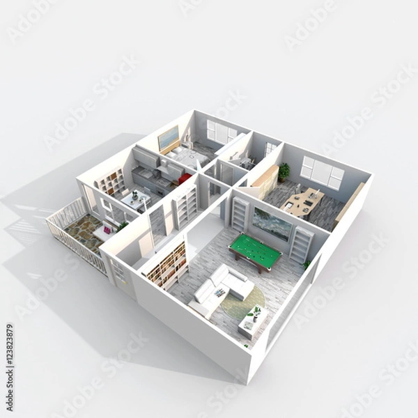 Obraz 3d interior rendering of furnished home apartment