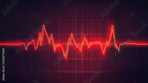 Fototapeta A red heart rate line with sharp peaks and smooth transitions, set against a subtle grid pattern.