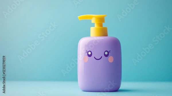Fototapeta A cartoon soap bottle with a smiling face on it